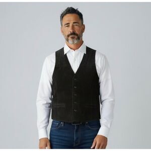 Vintage REPP Black Suede Leather Vest -Large Tall